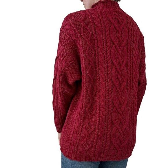 Vintage Hand Knit The Limited Red Chunky Cable Knit Fisherman Sweater Sz L - Picture 7 of 7